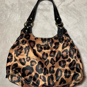 Rare Vintage Coach Madison Maggie Ocelot Leopard Satin Shoulder Bag